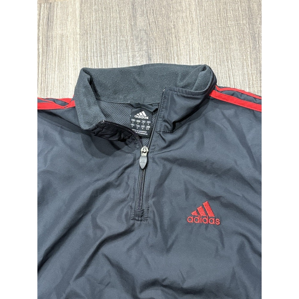 Adidas Mens Quarter Zip Windbreaker Jacket Black Red Stripes Small